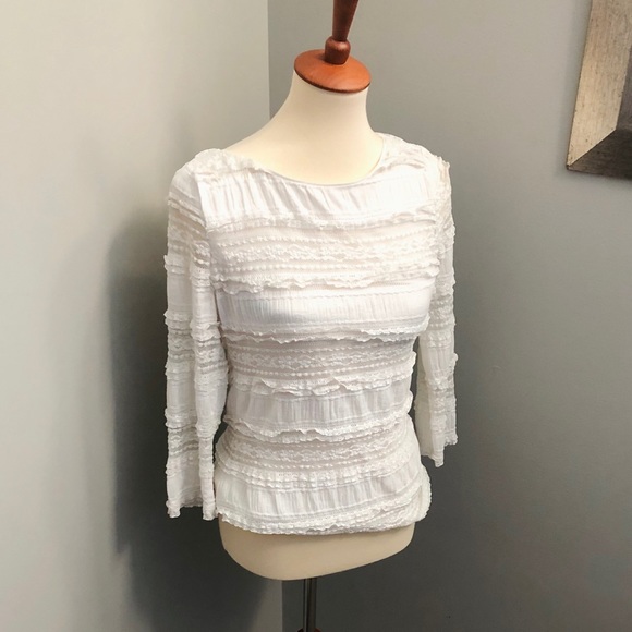 WHBM 3/4 Sleeve Ruffle Lace Knit Top - Picture 4 of 7